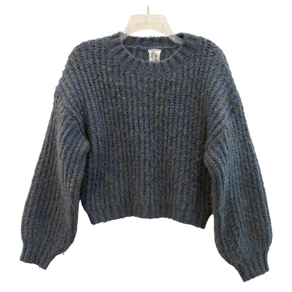Sadie & Sage Blue Yellow Marled Ribbed Chunky Knit Cropped Sweater SIze Small